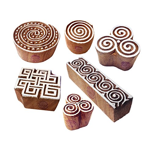 Tätowierung Drucken Stempel Asiatisch Spiral Runden Gestalten Holzblöcke (Set von 6) von Royal Kraft