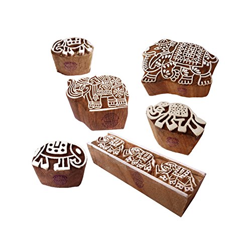 Tätowierung Drucken Stempel Schön Elefant Gestalten Holzblöcke (Set von 6) von Royal Kraft