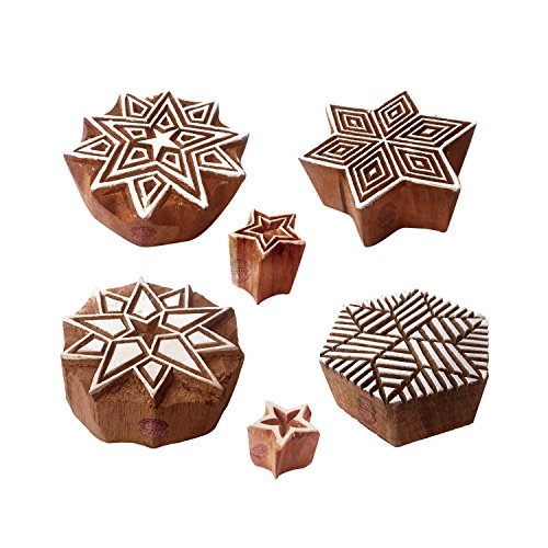 Töpferei Holzblöck Jaipuri Star Runden Gestalten Drucken Stempel (Set von 6) von Royal Kraft