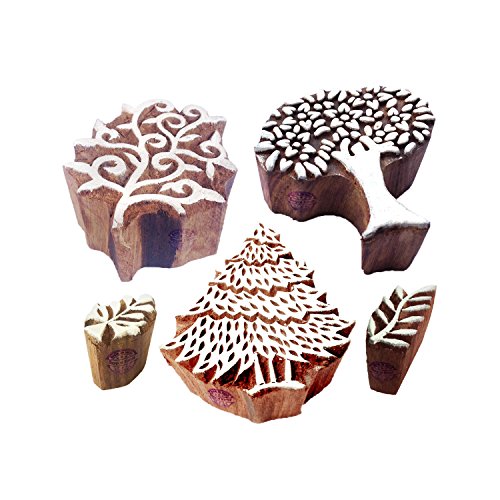 Traditionell Motif Blatt und Baum Hölzern Drucken Blöcke (Set von 5) von Royal Kraft