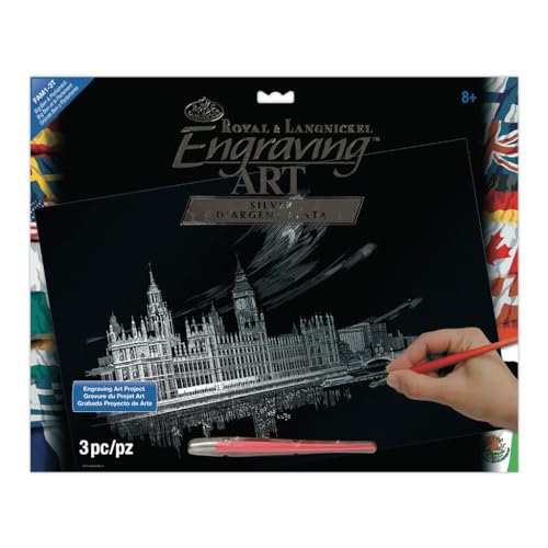 Royal & Langnickel FAM-1 - Engraving Art/Kratzbilder, DIN A3, Big Ben und Parlament, silber von Royal & Langnickel