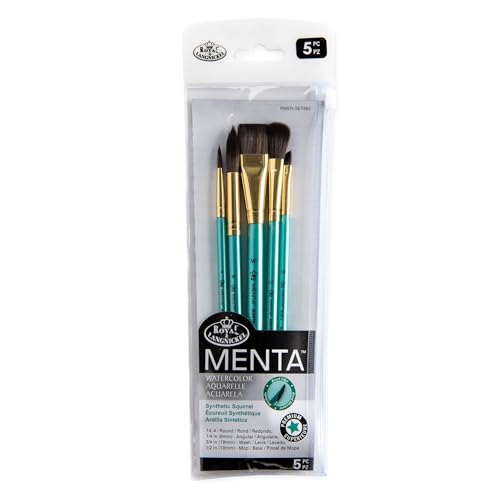 Royal & Langnickel Menta 5-teiliges Pinsel-Set für Aquarellfarben, inklusive Wasch-, Mop-, runde und eckige Pinsel von Royal & Langnickel