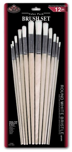 Royal & Langnickel RSET-9602 - White Bristle 12-teiliges Flachpinsel Set gemischt aus Borsten mit langem Griff von Royal & Langnickel