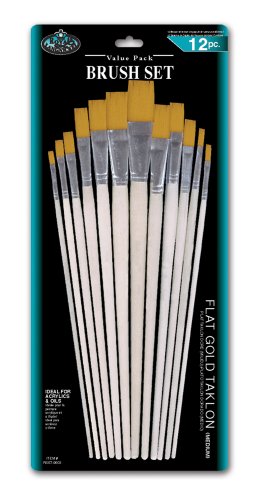 Royal & Langnickel RSET-9603 - Gold Taklon 12-teiliges Flachpinsel Set mit langem Griff von Royal & Langnickel