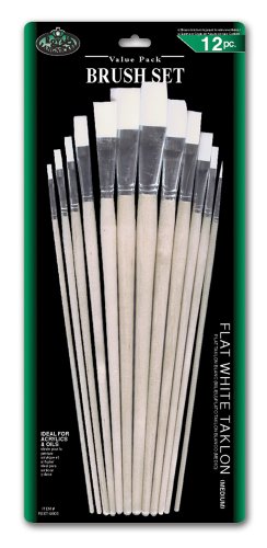 Royal & Langnickel RSET-9605 - White Taklon 12-teiliges Flachpinsel Set mit langem Griff von Royal & Langnickel