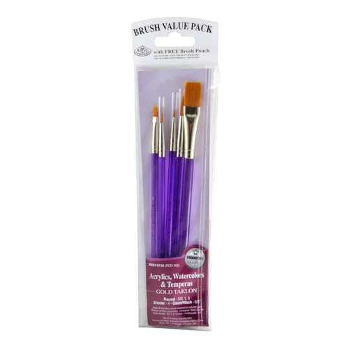 Royal & Langnickel Royal Zip N' Close Pinsel-Set, mit goldfarbenem Taklon-Acrylgriff, 5-teilig von Royal Langnickel