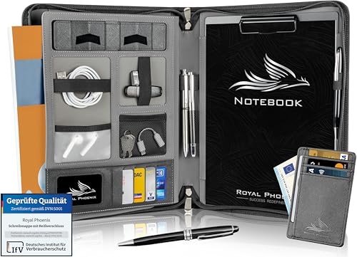 Royal Phoenix® Business Schreibmappe A4 'Eagle' - Hochwertige Dokumentenmappe mit Tablet Halterung - inkl. Kreditkartenetui + EXTRAS - Business Organizer aus hochwertigem Kunstleder Schwarz von Royal Phoenix