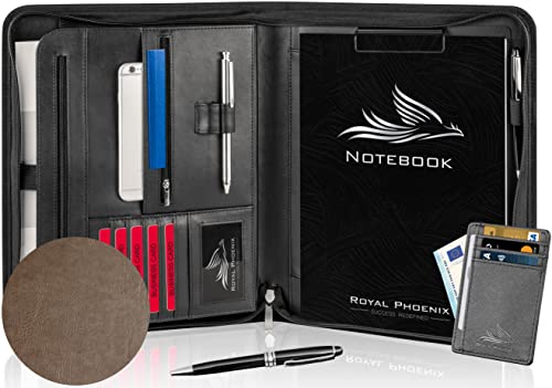 Royal Phoenix® Business Schreibmappe A4 'Falcon' - Hochwertige Businessmappe mit Reißverschluss - inkl. Kreditkartenetui + weiteren EXTRAS - Dokumentenmappe aus hochwertigem Kunstleder in Mokka von Royal Phoenix