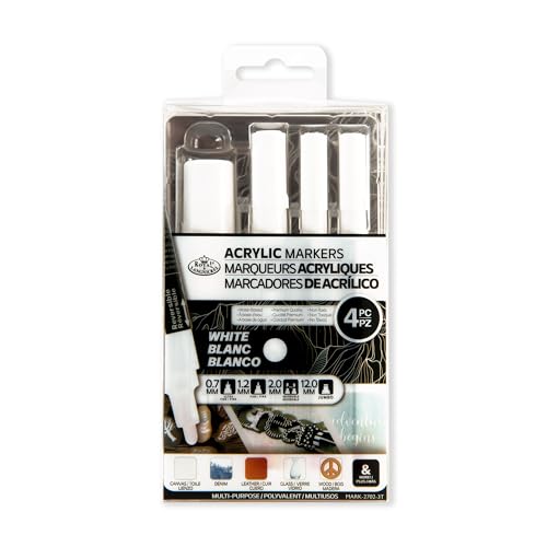 Royal & Langnickel 4 Stück weiße Acrylfarbe Künstlermarker in verschiedenen Größen 0,7 mm, 1,2 mm, 2 mm, 12 mm. Royal & Langnickel 4 Stück weiße Acrylfarbe Künstlermarker in verschiedenen Größen 0,7 mm, 1,2 mm, 2 mm, 12 mm. von Royal & Langnickel