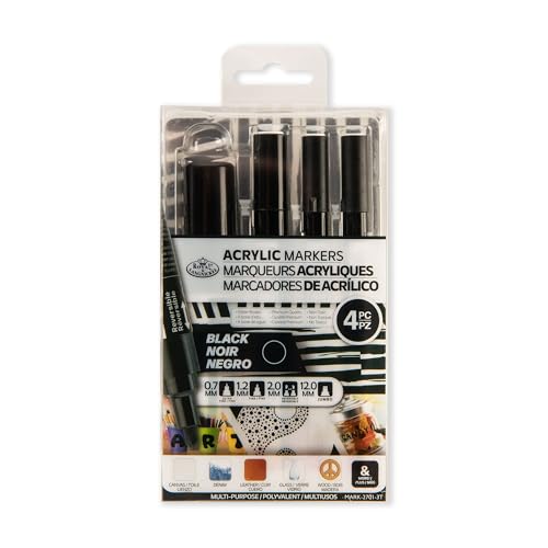 Royal & Langnickel 4 schwarze Acrylfarben-Marker. Größen: 0,7 mm, 1,2 mm, 2 mm, 12 mm. Royal & Langnickel 4 schwarze Acrylfarben-Marker. Größen: 0,7 mm, 1,2 mm, 2 mm, 12 mm. von Royal & Langnickel