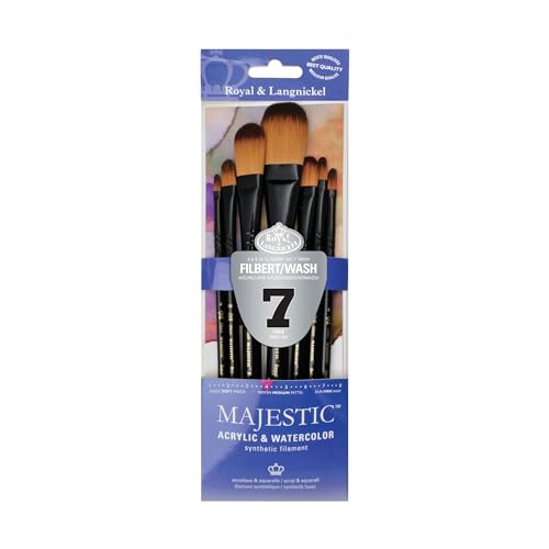 Royal & Langnickel Majestic Pinsel-Set mit kurzem Griff, Filbert und ovale Waschung, 7-teilig von Royal & Langnickel