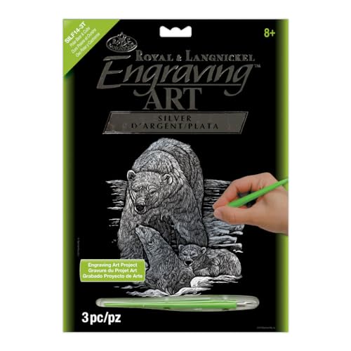 Royal & Langnickel SILF14 - Engraving Art/Kratzbilder, DIN A4, Eisbär mit Jungen, silber von Royal & Langnickel