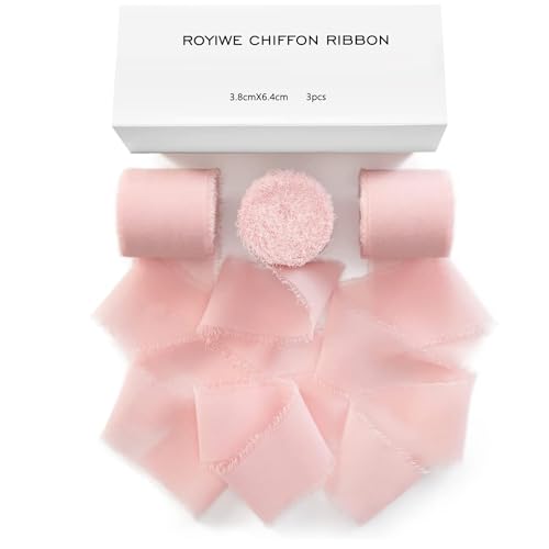 Geschenkband breit Rosa 19,2 m X 38mm Schleifenband Hellrosa Chiffon Bänder Breit Stoffband für Hochzeit,Geschenk, Basteln, Nähprojekte, Haarschleifen, Brautstrauß (Hellrosa) von Royiwe