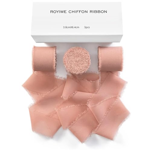Schleifenband Rosegold 3,8cm x 19,2m Satinband Geschenkband Breit Hochzeit Stoffband Geschenkbänder Chiffonband Fransenband Bänder zum basteln(Roségold) von Royiwe