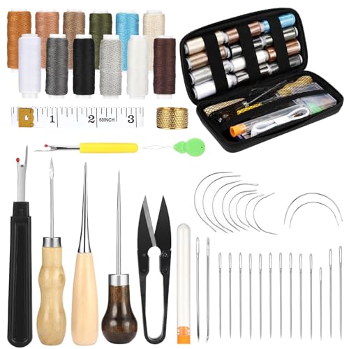 Royouzi 48 PCS Leder NäHset, Leder Werkzeug set Mit 12 Farben NäHgarn, Auswerferstift, NäHnadeln, Ahle und NäHentferner Multifunktional DIY LedernäHset Royouzi 48 PCS Leder NäHset, Leder Werkzeug set Mit 12 Farben NäHgarn, Auswerferstift, NäHnadeln, Ahle und NäHentferner Multifunktional DIY LedernäHset von Royouzi