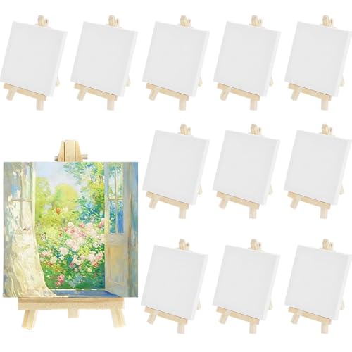 Roysmart 12 Mini Staffelei, 10 x 10 cm Mini Leinwand Holz, Faltbarer Dreieckiger Ständer, Tisch Dekoration Staffeleien Kit für Display Fotos Kinder Malen von Roysmart