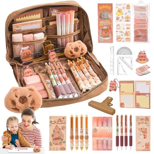 Rppiup Capybara Federmäppchen, Capybara Schreibwaren-Set mit 12 Fächern, Capybara-Stifte, Radiergummi, Kugelschreiber, Aufkleber, Schlüsselanhänger und mehr, niedliches Federmäppchen für Büro, Kinder Rppiup Capybara Federmäppchen, Capybara Schreibwaren-Set mit 12 Fächern, Capybara-Stifte, Radiergummi, Kugelschreiber, Aufkleber, Schlüsselanhänger und mehr, niedliches Federmäppchen für Büro, Kinder von Rppiup
