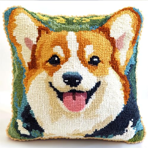 Knüpfhaken-Set, Kissen, Corgi, DIY, handgefertigtes Kissen, Häkelgarn, Stickerei, Nadelarbeiten, Haken- und Riegel-Set, Kissenbezug, Teppichbezug, Zuhause, Sofa, Weihnachtsdekoration, 43,2 x 43,2 cm Knüpfhaken-Set, Kissen, Corgi, DIY, handgefertigtes Kissen, Häkelgarn, Stickerei, Nadelarbeiten, Haken- und Riegel-Set, Kissenbezug, Teppichbezug, Zuhause, Sofa, Weihnachtsdekoration, 43,2 x 43,2 cm von Rqwybcaxn