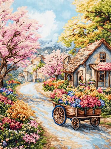 Kreuzstich Set Vorgedruckt,Schönes Haus Mit Rosa Blumen 14Ct 40X50Cm Tiere Stickvorlagen Stickbilder Vorgedruckt Kreuzstich Stickpackungen Stickpackung Cross Stitch Embroidery Kit Stickset S von Rqwybcaxn