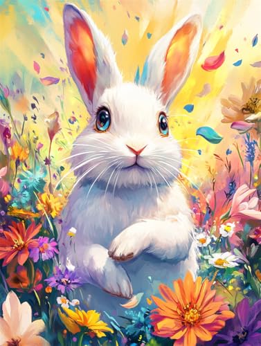 Kreuzstich Set Vorgedruckt,Weißes Kaninchen Umgeben Von Bunten Blumen 14Ct 40X50Cm Stickvorlagen Stickbilder Vorgedruckt Kreuzstich Stickpackungen Stickpackung Tier Cross Stitch Embroidery K von Rqwybcaxn