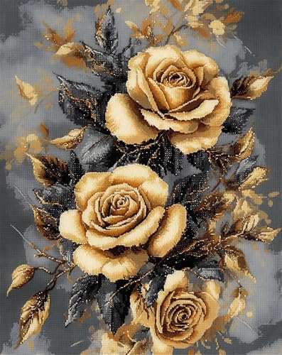 Kreuzstich Stickpackungen Vorgedruckt Set Erwachsene,Graue Und Goldene Rosette 14Ct 40X50Cm Stickvorlagen Stickbilder Vorgedruckt Kreuzstich Stickpackung Sticken Stickbild Set Für Erwachsene von Rqwybcaxn