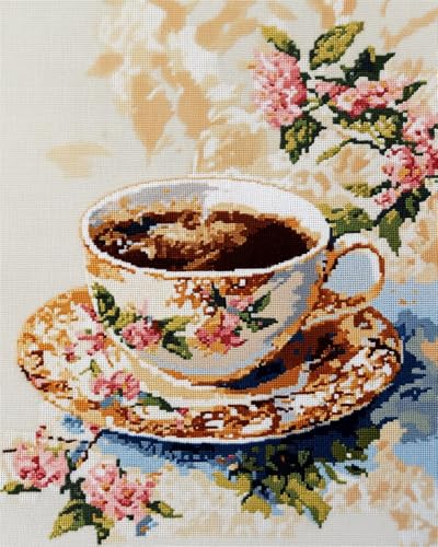 Rqwybcaxn 14Ct Gestempelte Kreuzstich-Sets, Diy Cross Stitch Stickpackung Craft Kaffeetasse Kaffeezeit Handarbeiten Vorgedruckter Stickerei-Starter-Kit Für Anfänger(40X50Cm) von Rqwybcaxn