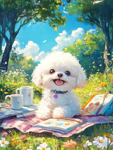 Rqwybcaxn 14Ct Gestempelte Kreuzstich-Sets, Diy Cross Stitch Stickpackung Craft Weißer Bichon Frise Welpe Handarbeiten Vorgedruckter Stickerei-Starter-Kit Für Anfänger(40X50Cm) von Rqwybcaxn