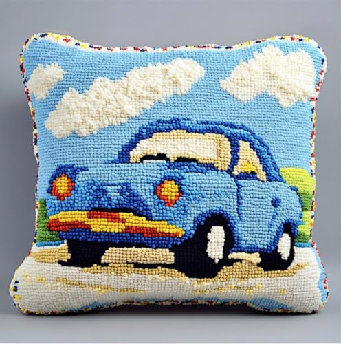 Rqwybcaxn Diy Knüpfen Set Knüpfhaken-Sets Cartoon-Auto Knüpfhaken-Sets，Diy-Kissenbezug，Bastelsets，Sticksets Mit Bedruckter Leinwand 43X43Cm von Rqwybcaxn
