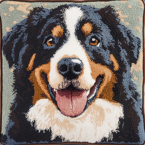Rqwybcaxn Diy Knüpfkissen Set Berner Sennenhund Knüpfsets,Knüpfkissen,Sticksets,Diy-Teppich,Handarbeiten,Knüpfkissen-Sets 43X43Cm von Rqwybcaxn