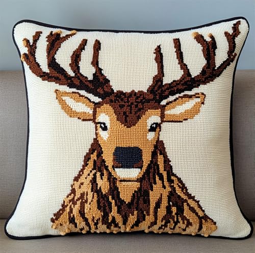 Rqwybcaxn Diy Knüpfkissen Set Cartoon-Elch Knüpfsets,Knüpfkissen,Sticksets,Diy-Teppich,Handarbeiten,Knüpfkissen-Sets 43X43Cm von Rqwybcaxn