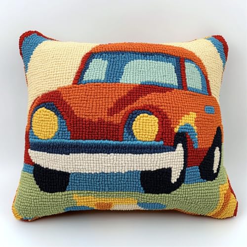 Rqwybcaxn Diy Knüpfkissen Zum Selber Knüpfen Cartoon-Auto Knüpfhaken-Sets Fantasietiere Diy Haken Gestrickter Bestickter Teppich Kissen Stickerei Knüpfhaken Teppich Set 43X43Cm von Rqwybcaxn