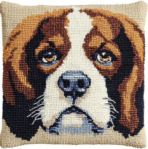 Rqwybcaxn Diy Knüpfkissen Zum Selber Knüpfen Charles Spaniel Hundemuster Knüpfhaken-Sets Fantasietiere Diy Haken Gestrickter Bestickter Teppich Kissen Stickerei Knüpfhaken Teppich Set 43X43Cm von Rqwybcaxn