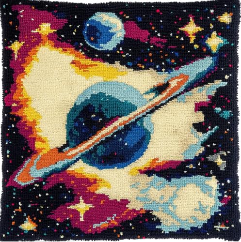 Rqwybcaxn Diy Knüpfkissen Zum Selber Knüpfen Knüpfhaken-Set Sterne Und Planetenraum Diy-Haken，Gestrickt，Bestickter Teppich，Kissen，Stickerei，Knüpfhaken-Teppich-Set 43X43Cm von Rqwybcaxn