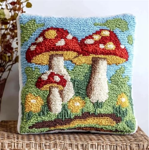 Rqwybcaxn Diy Knüpfkissen Zum Selber Knüpfen Knüpfhaken-Sets Roter Pilz 3D Kissen Materialien Paketbezug Knüpfhaken-Sets Kissen Stickset Basteln Heimdekoration 43X43Cm von Rqwybcaxn