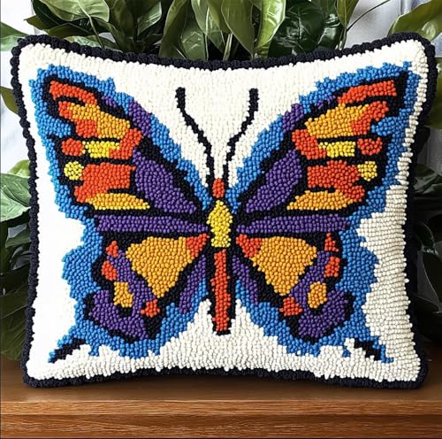 Rqwybcaxn Diy Knüpfkissen Zum Selber Knüpfen Magisches Schmetterlingsmuster Knüpfhaken-Sets Fantasietiere Diy Haken Gestrickter Bestickter Teppich Kissen Stickerei Knüpfhaken Teppich Set 43X43Cm von Rqwybcaxn