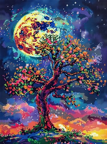 Rqwybcaxn Diy Vorgedruckt Stickbilder Stickset 14Ct,Schöner Baum Mit Blumen Kreuzstich Stickpackung Handwerk Home Decor Starter-Set Für Wandkunst von Rqwybcaxn