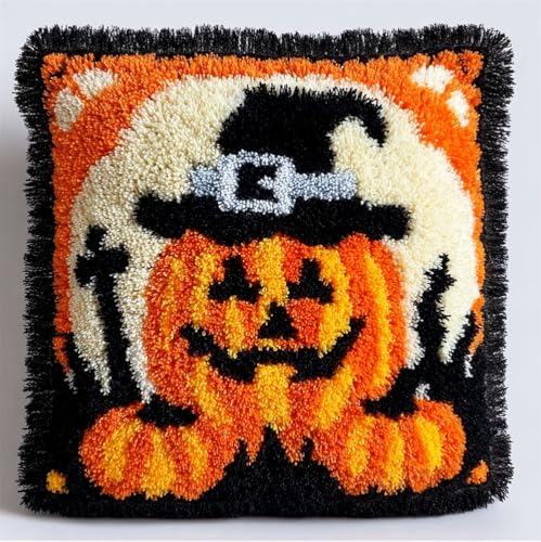 Rqwybcaxn Knüpfkissen Set Halloween Zauberer Kürbis Knüpfkissen Set Für Anfänger Erwachsene Oder Kinder Zum Selber Knüpfen,Diy Knüpfteppich Knüpfpackung,43X43Cm von Rqwybcaxn