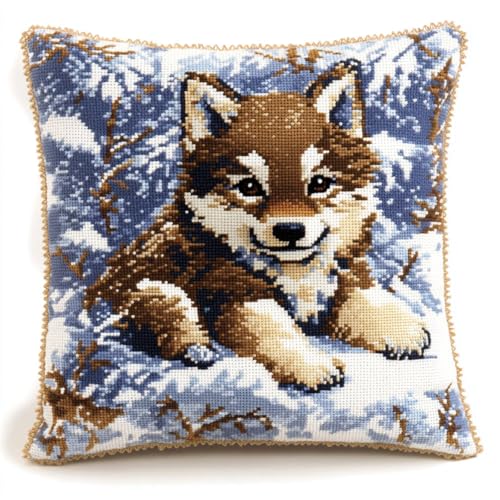 Rqwybcaxn Knüpfkissen Set Kleiner Wolf Im Schnee Knüpfkissen Set Für Anfänger Erwachsene Oder Kinder Zum Selber Knüpfen,Diy Knüpfteppich Knüpfpackung,43X43Cm von Rqwybcaxn