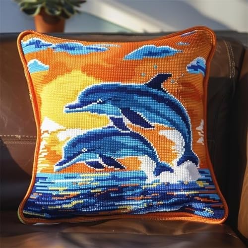 Rqwybcaxn Knüpfkissen Set Springender Delphin Knüpfkissen Set Für Anfänger Erwachsene Oder Kinder Zum Selber Knüpfen,Diy Knüpfteppich Knüpfpackung,43X43Cm von Rqwybcaxn