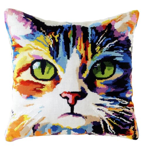 Rqwybcaxn Knüpfkissen Zum Selber Knüpfen Knüpfhaken-Sets Farbe Katze 3D-Kissen，Materialpaket，Bezug，Knüpfhaken-Set，Kissen-Stickset，Bastel- Und Heimdekoration 43X43Cm von Rqwybcaxn
