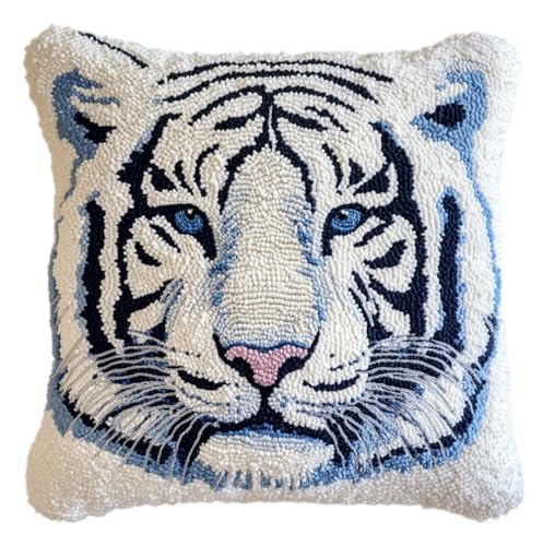 Rqwybcaxn Knüpfkissen Zum Selber Knüpfen Knüpfhaken-Sets Weißer Tiger 3D-Kissen，Materialpaket，Bezug，Knüpfhaken-Set，Kissen-Stickset，Bastel- Und Heimdekoration 43X43Cm von Rqwybcaxn