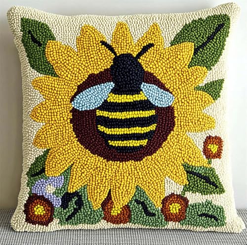Rqwybcaxn Knüpfteppich Zum Selber Knüpf-Sets Mit Kissen Knüpfen-Set 43X43Cm Bienen- Und Sonnenblumenmuster Kissenbezug-Set Für Erwachsene Und Kinder Latch Hook Kit Heimaccessoire von Rqwybcaxn
