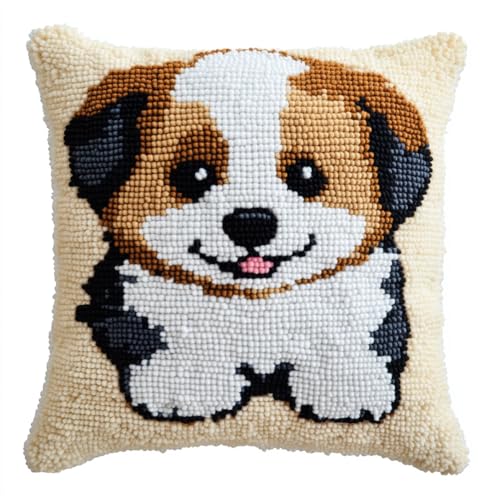 Rqwybcaxn Knüpfteppich Zum Selber Knüpf-Sets Mit Kissen Knüpfen-Set 43X43Cm Cartoon-Boston Terrier Kissenbezug-Set Für Erwachsene Und Kinder Latch Hook Kit Heimaccessoire von Rqwybcaxn