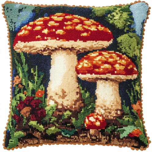 Rqwybcaxn Knüpfteppich Zum Selber Knüpf-Sets Mit Kissen Knüpfen-Set 43X43Cm Pilz Kissenbezug-Set Für Erwachsene Und Kinder Latch Hook Kit Heimaccessoire von Rqwybcaxn