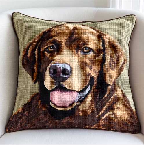 Rqwybcaxn Landschaft Knüpfkissen Set,Brauner Labrador,Für Kinder Oder Anfänger Erwachsene Zum Selber Knüpfen,Diy Knüpfteppich Knüpfpackung,Knüpfhaken Set,43X43Cm von Rqwybcaxn
