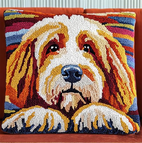 Rqwybcaxn Landschaft Knüpfkissen Set,Faules Hundemuster,Für Kinder Oder Anfänger Erwachsene Zum Selber Knüpfen,Diy Knüpfteppich Knüpfpackung,Knüpfhaken Set,43X43Cm von Rqwybcaxn
