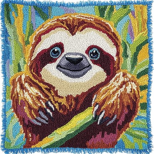 Rqwybcaxn Landschaft Knüpfkissen Set,Niedliches Faultiermuster,Für Kinder Oder Anfänger Erwachsene Zum Selber Knüpfen,Diy Knüpfteppich Knüpfpackung,Knüpfhaken Set,43X43Cm von Rqwybcaxn