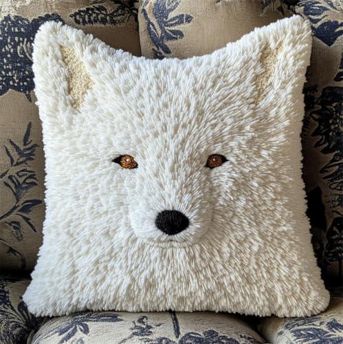 Rqwybcaxn Landschaft Knüpfkissen Set,Weißer Fuchs,Für Kinder Oder Anfänger Erwachsene Zum Selber Knüpfen,Diy Knüpfteppich Knüpfpackung,Knüpfhaken Set,43X43Cm von Rqwybcaxn