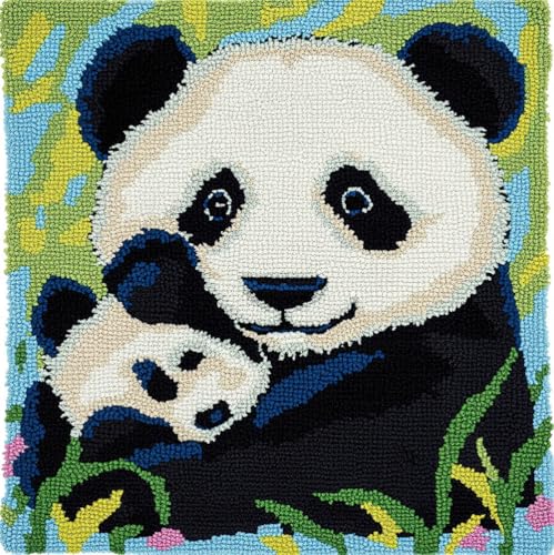 Rqwybcaxn Latch Hook Kissen Kit Panda Mama Baby Muster Knüpfkissen Set Für Anfänger Erwachsene Oder Kinder Zum Selber Knüpfen, Diy Knüpfteppich Knüpfpackung, Knüpfhaken Set 43 X 43 Cm von Rqwybcaxn