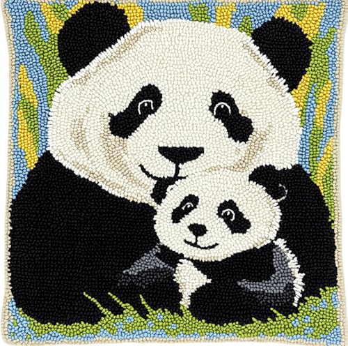 Rqwybcaxn Latch Hook Kissen Kit Panda Mama Baby Muster Knüpfkissen Set Für Anfänger Erwachsene Oder Kinder Zum Selber Knüpfen, Diy Knüpfteppich Knüpfpackung, Knüpfhaken Set 43 X 43 Cm von Rqwybcaxn